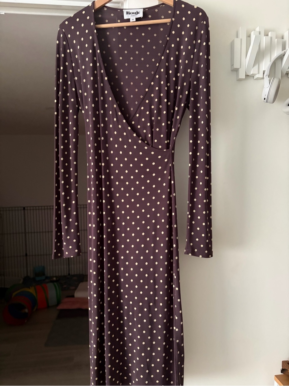 Rouje Brown Polka Dot Wrap Midi Dress